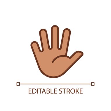 Hand with splayed fingers pixel perfect RGB color icon. Non verbal communication. Body language. Isolated vector illustration. Simple filled line drawing. Editable stroke. Arial font used