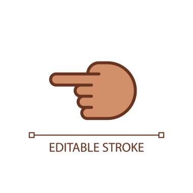 Hand pointing aside pixel perfect RGB color icon. Index finger showing direction. Hand gesture. Isolated vector illustration. Simple filled line drawing. Editable stroke. Arial font used