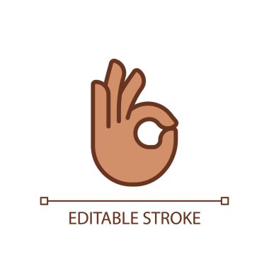 OK gesture pixel perfect RGB color icon. Agreement sign. Approvement symbol. Body language. Isolated vector illustration. Simple filled line drawing. Editable stroke. Arial font used