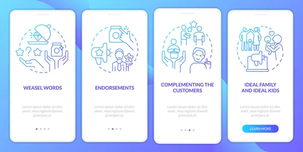 Marketing Campaign Techniques Blue Gradient Onboarding Mobile App Screen Walkthrough — Stockový vektor