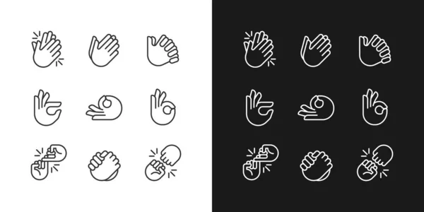 Gestures Communication Pixel Perfect White Linear Icon Dark Themes Set — Image vectorielle