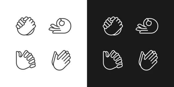 Gestures Communication Pixel Perfect White Linear Icon Dark Themes Set — 스톡 벡터