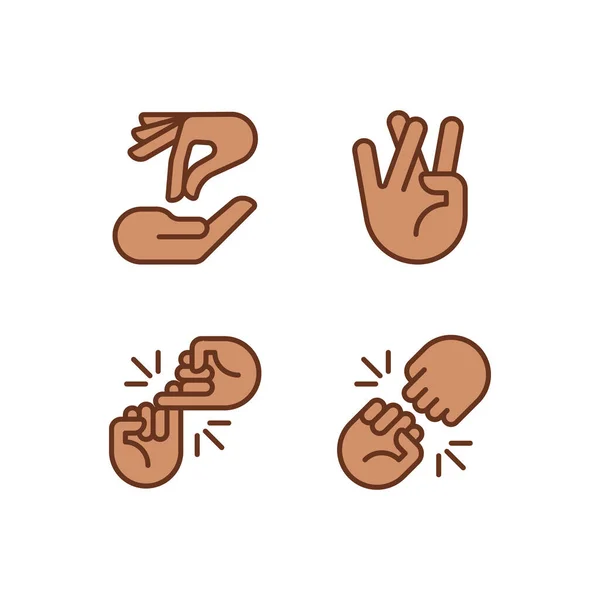 Using Gestures Communication Pixel Perfect Rgb Color Icons Set Interaction — 스톡 벡터