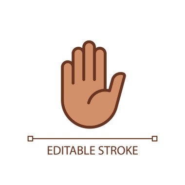 Stop gesture pixel perfect RGB color icon. Prohibition and restriction awareness. Body language. Isolated vector illustration. Simple filled line drawing. Editable stroke. Arial font used