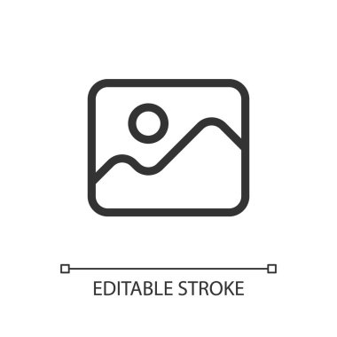 Image pixel perfect linear ui icon. Digital photo gallery. Multimedia reader program. GUI, UX design. Outline isolated user interface element for app and web. Editable stroke. Arial font used