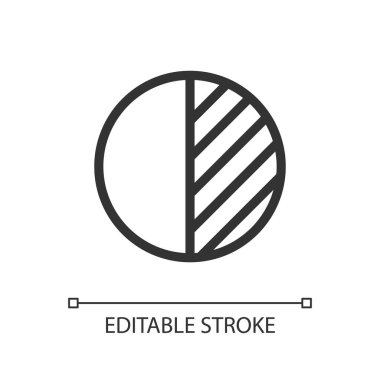 Contrast pixel perfect linear ui icon. Photo editor. Adjust light and dark parts of picture. GUI, UX design. Outline isolated user interface element for app and web. Editable stroke. Arial font used