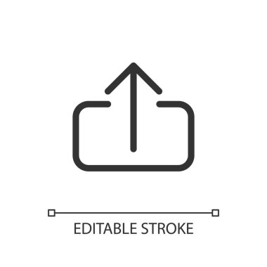Upload file pixel perfect linear ui icon. Digital transmission via internet. Social media. GUI, UX design. Outline isolated user interface element for app and web. Editable stroke. Arial font used
