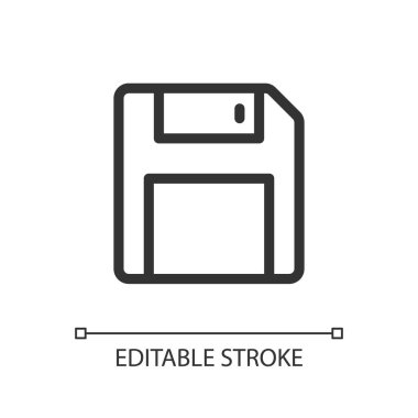 Save pixel perfect linear ui icon. Floppy disk. Digital storage and memory. Electronic device. GUI, UX design. Outline isolated user interface element for app and web. Editable stroke. Arial font used