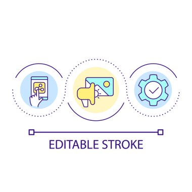 Sharing social media post loop concept icon. Promoting web content abstract idea thin line illustration. Popular shareable content. Isolated outline drawing. Editable stroke. Arial font used