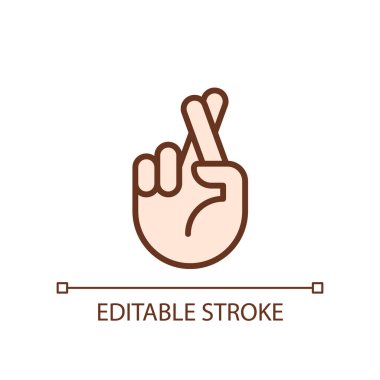 Crossed fingers pixel perfect RGB color icon. Wishing and hope. Hand gesture. Superstitions. Isolated vector illustration. Simple filled line drawing. Editable stroke. Arial font used