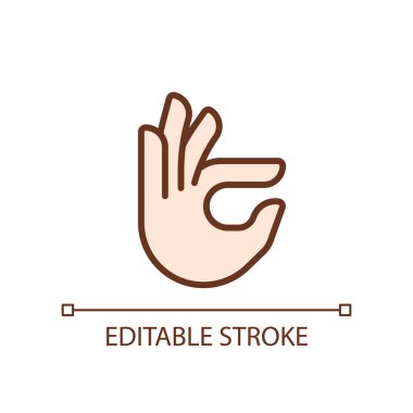 Fingers holding small item pixel perfect RGB color icon. Hand gesture. Interaction process. Isolated vector illustration. Simple filled line drawing. Editable stroke. Arial font used