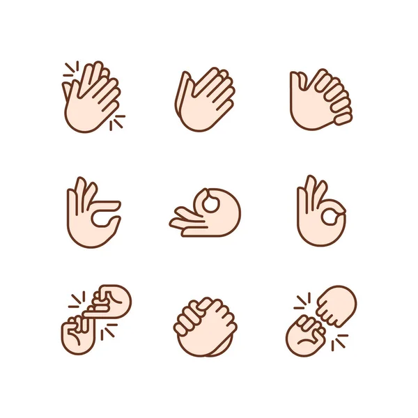 Gestures Communication Pixel Perfect Rgb Color Icons Set Non Verbal — Vector de stock