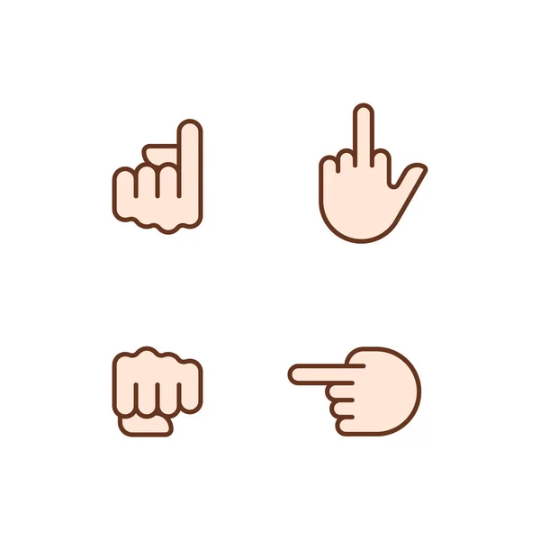 Pointing Fingers Fist Pixel Perfect Rgb Color Icons Set Hand — Stok Vektör