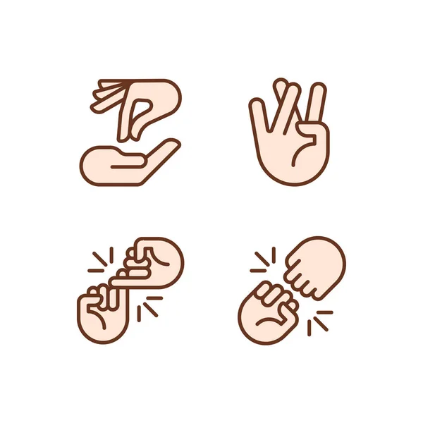 Using Gestures Communication Pixel Perfect Rgb Color Icons Set Interaction — Stok Vektör