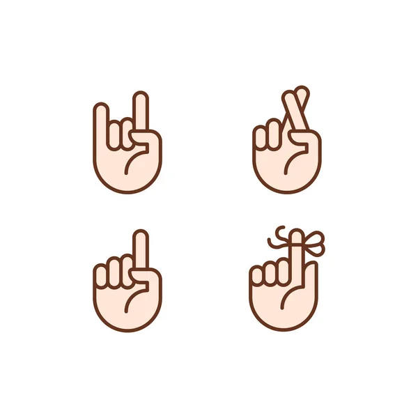 Informative Hand Gestures Pixel Perfect Rgb Color Icons Set Non — 图库矢量图片