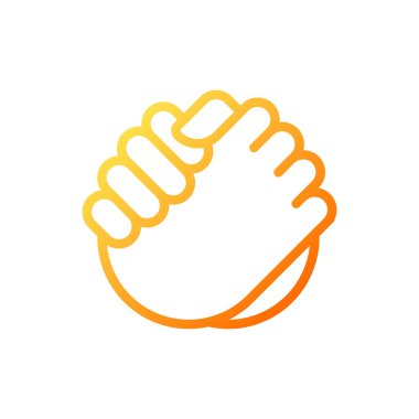 Friendly handshake pixel perfect gradient linear vector icon. Joining hands. Buddies greeting gesture. Thin line color symbol. Modern style pictogram. Vector isolated outline drawing