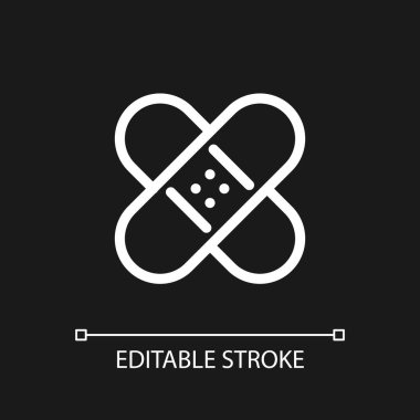 Healing patch pixel perfect white linear ui icon for dark theme. Fix imperfections. Vector line pictogram. Isolated user interface symbol for night mode. Editable stroke. Arial font used