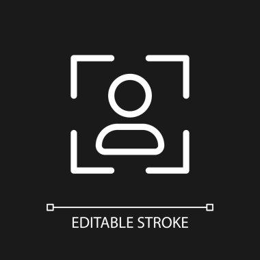 Profile image pixel perfect white linear ui icon for dark theme. Social media user photo. Vector line pictogram. Isolated user interface symbol for night mode. Editable stroke. Arial font used