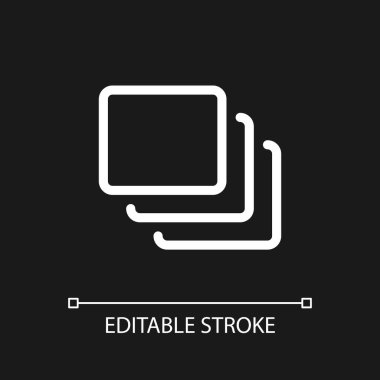 Series of layers pixel perfect white linear ui icon for dark theme. Digital image editing. Vector line pictogram. Isolated user interface symbol for night mode. Editable stroke. Arial font used