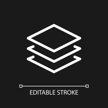 Layers panel pixel perfect white linear ui icon for dark theme. Separate elements. Retouch. Vector line pictogram. Isolated user interface symbol for night mode. Editable stroke. Arial font used
