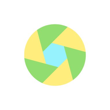 Camera diaphragm flat color ui icon. Optical mechanism. Objective glass detail. Photography. Simple filled element for mobile app. Colorful solid pictogram. Vector isolated RGB illustration