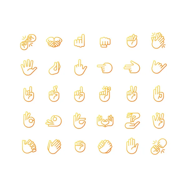 Hand Gestures Pixel Perfect Gradient Linear Vector Icons Set Body — Vettoriale Stock