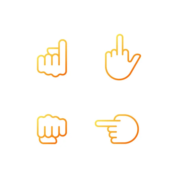 Pointing Fingers Fist Pixel Perfect Gradient Linear Vector Icons Set — Stockvector