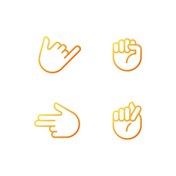 Friendly Aggressive Gestures Pixel Perfect Gradient Linear Vector Icons Set — Stock Vector