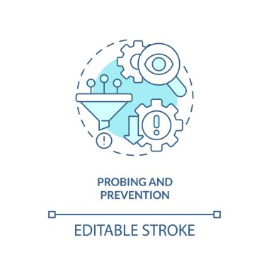 Probing and prevention turquoise concept icon. Model for crisis management steps abstract idea thin line illustration. Isolated outline drawing. Editable stroke. Arial, Myriad Pro-Bold fonts used