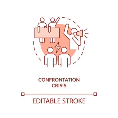 Confrontation crisis red concept icon. Employees disobedience.Type of crisis abstract idea thin line illustration. Isolated outline drawing. Editable stroke. Arial, Myriad Pro-Bold fonts used