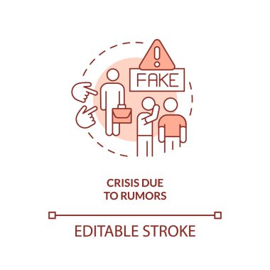 Crisis due to rumors red concept icon. Reputation damage. Type of crisis abstract idea thin line illustration. Isolated outline drawing. Editable stroke. Arial, Myriad Pro-Bold fonts used