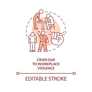 Crisis due to workplace violence red concept icon. Type of crisis abstract idea thin line illustration. Isolated outline drawing. Editable stroke. Arial, Myriad Pro-Bold fonts used