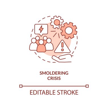 Smoldering crisis red concept icon. Neglect and ignore problem. Type of crisis abstract idea thin line illustration. Isolated outline drawing. Editable stroke. Arial, Myriad Pro-Bold fonts used