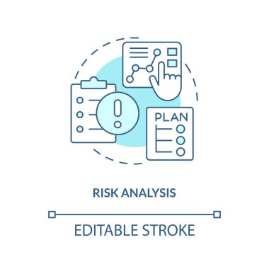 Risk analysis turquoise concept icon. Possible risk. Crisis management plan component abstract idea thin line illustration. Isolated outline drawing. Editable stroke. Arial, Myriad Pro-Bold fonts used
