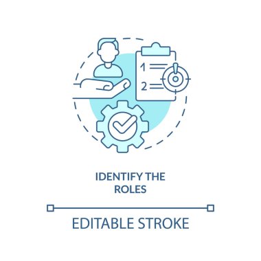 Identify roles turquoise concept icon. Work responsibilities. Crisis management team abstract idea thin line illustration. Isolated outline drawing. Editable stroke. Arial, Myriad Pro-Bold fonts used