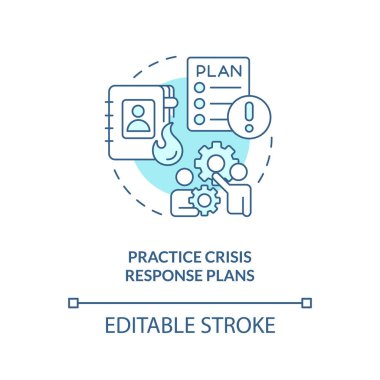 Practice crisis response plans turquoise concept icon. Crisis management team abstract idea thin line illustration. Isolated outline drawing. Editable stroke. Arial, Myriad Pro-Bold fonts used