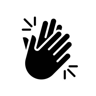 Clapping hands black glyph icon. Applause and greeting at concert. Non verbal signal. Body language expression. Silhouette symbol on white space. Solid pictogram. Vector isolated illustration