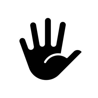Hand with splayed fingers black glyph icon. Non verbal communication. Body language signal. Greeting gesture. Silhouette symbol on white space. Solid pictogram. Vector isolated illustration