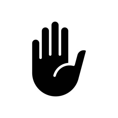 Stop gesture black glyph icon. Prohibition and restriction signal. Body language awareness. Safety sign. Silhouette symbol on white space. Solid pictogram. Vector isolated illustration