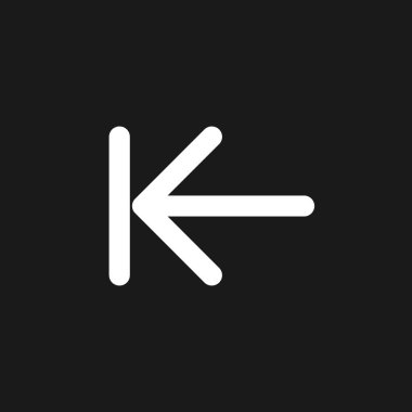 Previous step dark mode glyph ui icon. Simple filled line element. User interface design. White silhouette symbol on black space. Solid pictogram for web, mobile. Vector isolated illustration