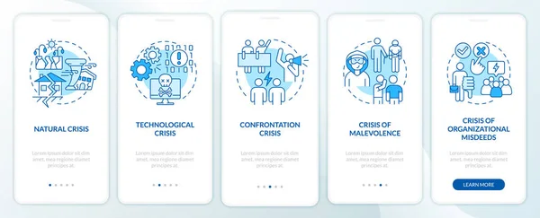 Types Crisis Blue Onboarding Mobile App Screen Business Risks Walkthrough — Stock Vector