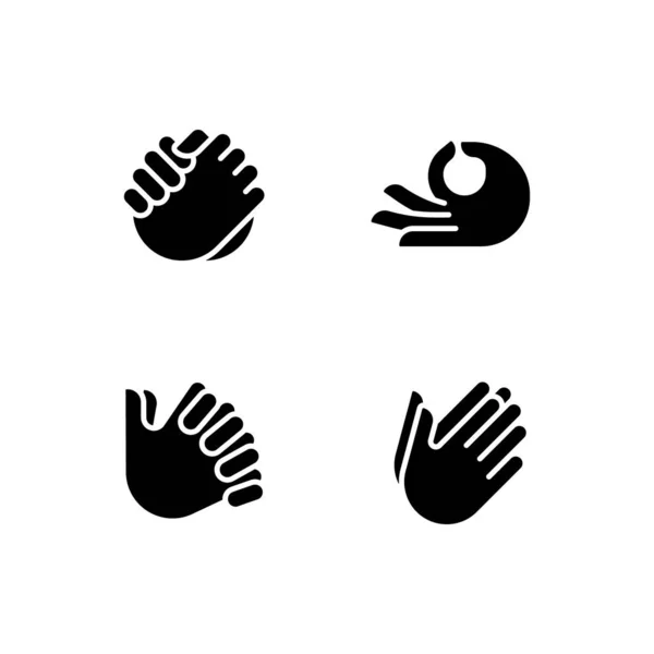 Gestures Communication Process Black Glyph Icons Set White Space Hand — 图库矢量图片