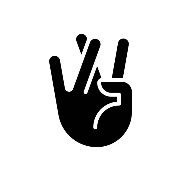 Praying Good Luck Black Glyph Icon Crossed Ring Middle Fingers — Stockvector
