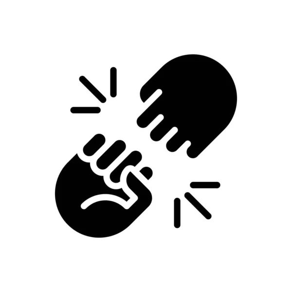 Знак Кулака Чорний Гліф Значок Веселий Жест Вітання Процес Комунікації — стоковий вектор