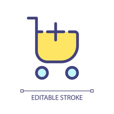 Add item to shopping cart pixel perfect RGB color ui icon. Buy products. Simple filled line element. GUI, UX design for mobile app. Vector isolated pictogram. Editable stroke. Arial font used