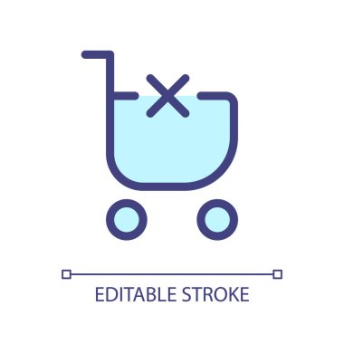 Clear shopping cart pixel perfect RGB color ui icon. Remove products. Simple filled line element. GUI, UX design for mobile app. Vector isolated pictogram. Editable stroke. Arial font used