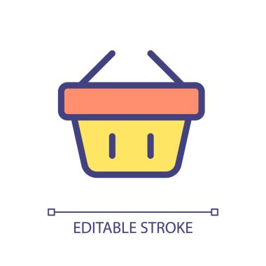 Shopping basket pixel perfect RGB color ui icon. Carry purchased items. Simple filled line element. GUI, UX design for mobile app. Vector isolated pictogram. Editable stroke. Arial font used