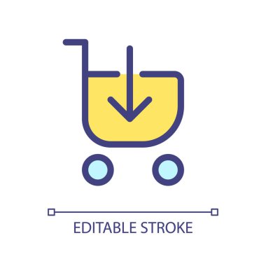 Loading shopping cart pixel perfect RGB color ui icon. Put product in trolley. Simple filled line element. GUI, UX design for mobile app. Vector isolated pictogram. Editable stroke. Arial font used