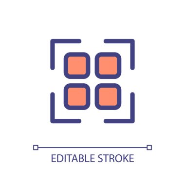 Scanning qr code pixel perfect RGB color ui icon. Get info from e-store. Simple filled line element. GUI, UX design for mobile app. Vector isolated pictogram. Editable stroke. Arial font used