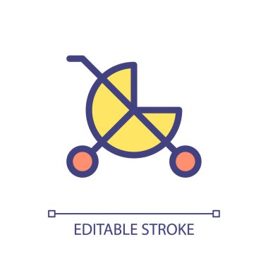 Baby carriage pixel perfect RGB color ui icon. Children goods department. Simple filled line element. GUI, UX design for mobile app. Vector isolated pictogram. Editable stroke. Arial font used